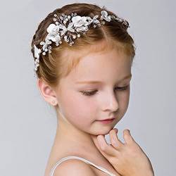 Bufenia Blumenmädchen Kopfschmuck Silber Braut Hochzeit Stirnband Strass Prinzessin Haarrebe Kranz für Hochzeit von Bufenia