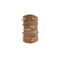 Bufenia Boho Armreif Armband Set Blatt Strass Offener Armreif Punk Link Armbänder für Frauen und Mädchen (Silber) von Bufenia