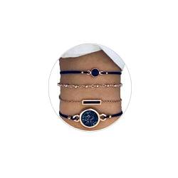 Bufenia Boho Layered Kristall Armbänder Set Naturstein Gold Perlen Armband Fashion Party Verstellbare Handkette für Frauen und Mädchen (4 Stück) von Bufenia