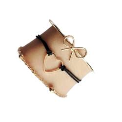 Bufenia Fashion Intervall Runde Perlen Armbänder Gold Schleife Armreif Hollow Out Herz String Armband Set Hand Zubehör für Frauen und Mädchen von Bufenia