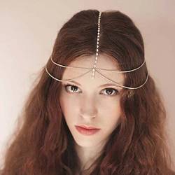 Bufenia Goldene Pailletten-Kopfkette Schmuck Festival Halloween Haarschmuck Kostüm Mode Stirnbänder Abschlussball Kopfschmuck für Frauen und Mädchen (F) von Bufenia