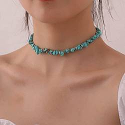 Bufenia Türkisfarbene Choker-Halskette mit unregelmäßigen Perlen, Boho, handgefertigtes Halsband, Schmuck für Frauen und Mädchen (Karabinerverschluss) von Bufenia