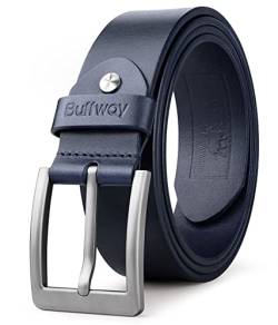 Buffway Herren-Gürtel, strapazierfähig, italienisches Leder, lässig, mit klassischer Schnalle - Blau - 102 cm-(Taille:97 cm) von Buffway