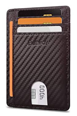 Buffway Slim Minimalist Front Pocket RFID Blocking Leather Wallets for Men Women - Carbon Fiber Coffee von Buffway