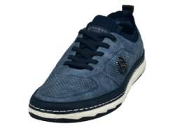 Slip-On Sneaker BUGATTI Gr. 43, blau (jeansblau used) Herren Schuhe Stoffschuhe Slipper, Freizeitschuh mit aufgesetzter, elastischer Zierschnürung von Bugatti