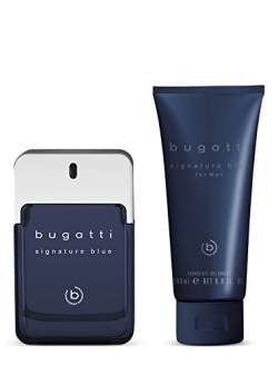 bugatti signature blue Geschenkset Parfüm Herren I Eau de Toilette 100ml + Duschgel 200ml I aquatisch-frischer Herrenduft I Geschenkbox Männer Pflegeset mit Parfum & Duschgel I elegant & sportlich von Bugatti