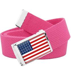 Build A Belt Herren-Schnalle mit amerikanischer Flagge, 3,2 cm breit, mit Segeltuch-Gürtel, Pink, M 34-36 von Build A Belt