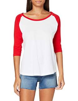 Build Your Brand Damen Ladies 3/4 Contrast Raglan Tee T-Shirt, White/Red, S von Build Your Brand