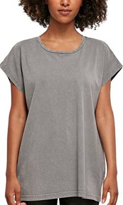 Build Your Brand Damen BY053-Ladies Acid Washed Extended Shoulder Tee T-Shirt, Asphalt, L von Build Your Brand