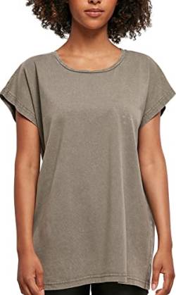 Build Your Brand Damen BY053-Ladies Acid Washed Extended Shoulder Tee T-Shirt, darkkhaki, L von Build Your Brand