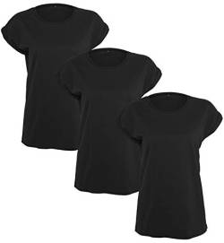 Build Your Brand Damen Ladies Extended Shoulder Tee 3-Pack T-Shirt, per pack Schwarz (Blk/Blk/Blk 01203), XXXXX-Large (Herstellergröße: 5XL) von Build Your Brand