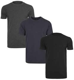 Build Your Brand Herren T-Shirt Round Neck 3-Pack T-Shirt, per pack Mehrfarbig (Blk/Nvy/Char 02240), XX-Large (Herstellergröße: XXL) von Build Your Brand
