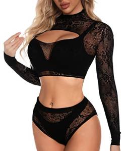 Buitifo Damen Dessous-Sets Sexy Lingerie Fischnetz Sexy Bodys Nachtwäsche(Black0090,M) von Buitifo