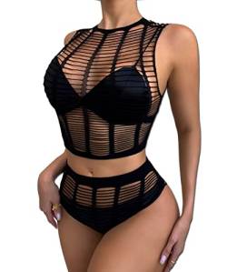 Buitifo Damen Dessous-Sets Sexy Lingerie Fischnetz Sexy Bodys Nachtwäsche (Black TST,M) von Buitifo