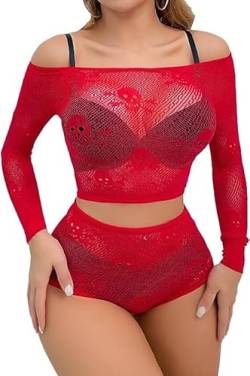 Buitifo Damen Dessous-Sets Sexy Lingerie Fischnetz Sexy Bodys Nachtwäsche (Red GT,M) von Buitifo