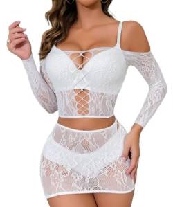 Buitifo Damen Dessous-Sets Sexy Lingerie Fischnetz Sexy Bodys Nachtwäsche (White TJC,M) von Buitifo