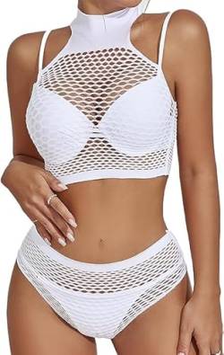 Buitifo Damen Dessous-Sets Sexy Lingerie Fischnetz Sexy Bodys Nachtwäsche (White TWB,M) von Buitifo