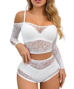 Buitifo Damen Dessous-Sets Sexy Lingerie Fischnetz Sexy Bodys Nachtwäsche (White50,M) von Buitifo