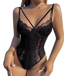 Buitifo Damen Sexy Body Dessous EIN Stück Babydoll V-Ausschnitt Teddy Schritt einrasten(Black,M) von Buitifo