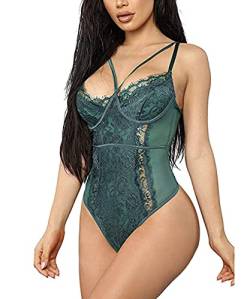 Buitifo Damen Sexy Body Dessous EIN Stück Babydoll V-Ausschnitt Teddy Schritt einrasten(DGreen,L) von Buitifo