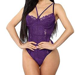 Buitifo Damen Sexy Body Dessous EIN Stück Babydoll V-Ausschnitt Teddy Schritt einrasten(Purple,M) von Buitifo