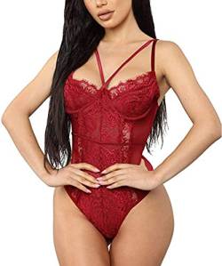 Buitifo Damen Sexy Body Dessous EIN Stück Babydoll V-Ausschnitt Teddy Schritt einrasten(Red,M) von Buitifo