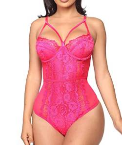 Buitifo Damen Sexy Body Dessous EIN Stück Babydoll V-Ausschnitt Teddy Schritt einrasten(BPink,L) von Buitifo