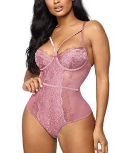 Buitifo Damen Sexy Body Dessous Ein Stück Babydoll V-Ausschnitt Teddy Schritt einrasten(Pink,XL) von Buitifo