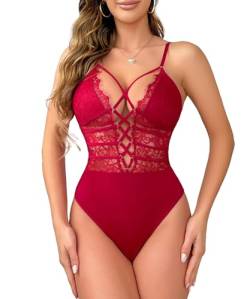 Buitifo Damen Sexy Body EIN Stück Babydoll Dessous Spitze Teddy Negligee(Red,M) von Buitifo