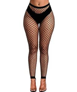 Buitifo Damen Sexy Strumpfhosen Fischernetz Eröffnung Leggings Streifen Pantihose Dessous Hosen(Schwarz T2,Einheitsgröße) von Buitifo