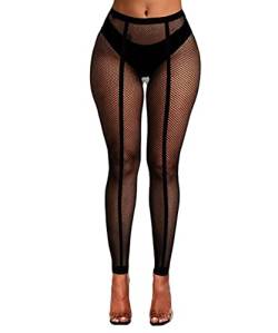 Buitifo Damen Sexy Strumpfhosen Fischernetz Eröffnung Leggings Streifen Pantihose Dessous Hosen(Schwarz T3,Einheitsgröße) von Buitifo