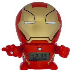 BulbBotz Marvel 2021432 Iron Man Kinder-Wecker mit Nachtlicht und typischem Geräusch , rot/gold, Kunststoff , 14 cm hoch , LCD-Display , Junge/ Mädchen , offiziell von BulbBotz