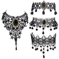 Bulckrew 4pcs Choker Kette Set Damen Vintage Gothic Spitze Halsband Colliers Kropfbänder für Halloween Party von Bulckrew