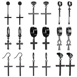 Bulckrew 9 Paar Ohrstecker Set Edelstahl Kreuz Creolen Ohrringe Schwarz Ohrhänger Geschenk für Frauen Herren von Bulckrew