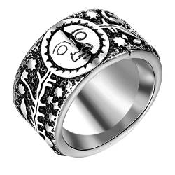 Bulckrew Vintage Herren-Ring Edelstahl Sonne Lächelndes Gesicht Blumen Ring Punk Bandring Silber, Größe 67 von Bulckrew