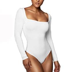 Buliezy Body Dame Langarm Bodysuits mit Elegant Slimming Jumpsuit Stringbody Dünnes Vlies Warm Unterhemden,Weiß,M von Buliezy