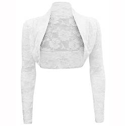 Buliezy Damen Bolero Spitzen Strickjacke 3/4 Sleeves Ärmel Festlich Bolerojacke Elegant Kurz Strickjacke Für Hochzeit Cocktailkleid,weiß 2XL von Buliezy