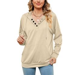 Buliezy Pullover Damen Hoodie Sweatshirt Knopfleiste Kapuzenpullover Langarm V-Ausschnitt Pullover mit Taschen Herbst Winter Casual Oberteil von Buliezy