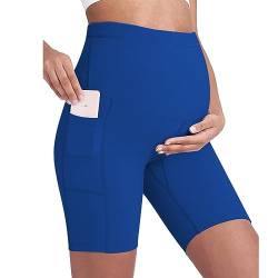 Buliezy Umstandsshorts Damen Umstands-Yoga-Shorts Schwangerschaft Kurze Nahtlose Legging Soft Sommer Nylon Umstandsmode,Blau,M von Buliezy