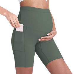 Buliezy Umstandsshorts Damen Umstands-Yoga-Shorts Schwangerschaft Kurze Nahtlose Legging Soft Sommer Nylon Umstandsmode,Grün,XL von Buliezy