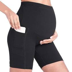 Buliezy Umstandsshorts Damen Umstandshose Over The Belly Schwangerschaft Legging Umstandsmode Yoga-Sportshorts,Schwarz,L von Buliezy