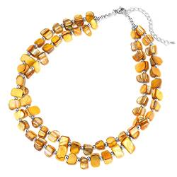 Bulinlin Boho Bunte Perlenkette Damen Muschelkette Strand Sommer Verstellbar Bohemian Choker Halsketten FüR Frauen Und MäDchen(Yellow) von Bulinlin