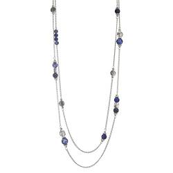 Bulinlin Damen Lange Perlen Kette Statement Halskette mit Silber Anhänger Modeschmuck Kette Geschenk für Frauen(Blue) von Bulinlin