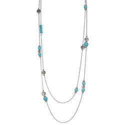 Bulinlin Damen Lange Perlen Kette Statement Halskette mit Silber Anhänger Modeschmuck Kette Geschenk für Frauen(Turquoise) von Bulinlin