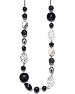 Bulinlin Damen Lange Perlenkette Statement Boho Silber Metallkette Hochzeitstag Modeschmuck Geschenke Pullover Halskette für Frauen（24-Black） von Bulinlin