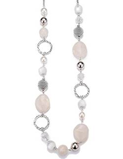 Bulinlin Damen Lange Perlenkette Statement Boho Silber Metallkette Hochzeitstag Modeschmuck Geschenke Pullover Halskette für Frauen（White） von Bulinlin