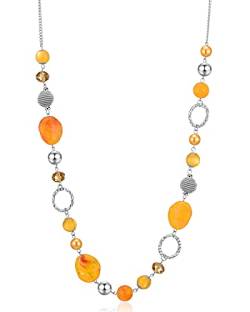 Bulinlin Damen Lange Perlenkette Statement Boho Silber Metallkette Hochzeitstag Modeschmuck Geschenke Pullover Halskette für Frauen (23-Yellow) von Bulinlin
