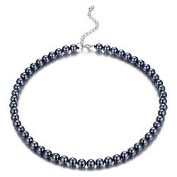 Bulinlin Damen Silber Muschel Perlenkette Boho Statement Strang Perlen Choker Halskette Modeschmuck Geschenke für Frauen(ZT-8mm Black) von Bulinlin