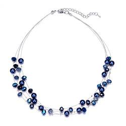 Bulinlin Damen Silber Perlenkette mit Kristall Statement Mehrreihige Boho Choker Halskette Modeschmuck Geburtstagsgeschenke für Frauen（15-Navy blue） von Bulinlin