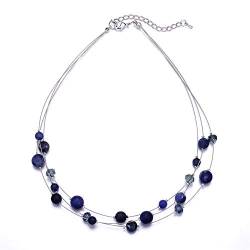 Bulinlin Damen Silber Perlenkette mit Kristall Statement Mehrreihige Boho Choker Halskette Modeschmuck Geburtstagsgeschenke für Frauen（98-Navy blue） von Bulinlin